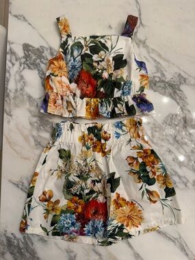 Dolce & Gabbana Multicolor Floral Smocked Top & Shorts